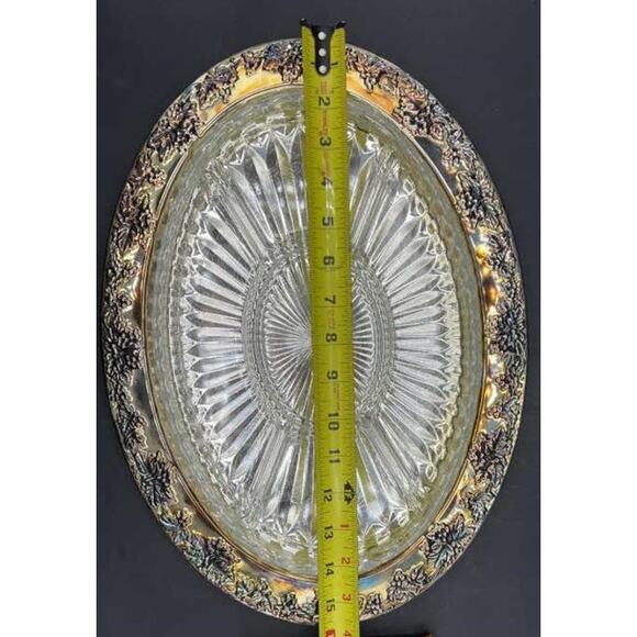1980s Godinger Silver Plated Grape Oval Relish Tray w/ Glass Insert 16x12 VTG - Picture 11 of 15